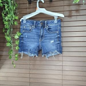 AEO Hi-rise Shortie Distressed Cut Off Blue Jean Shorts Women's Size 2